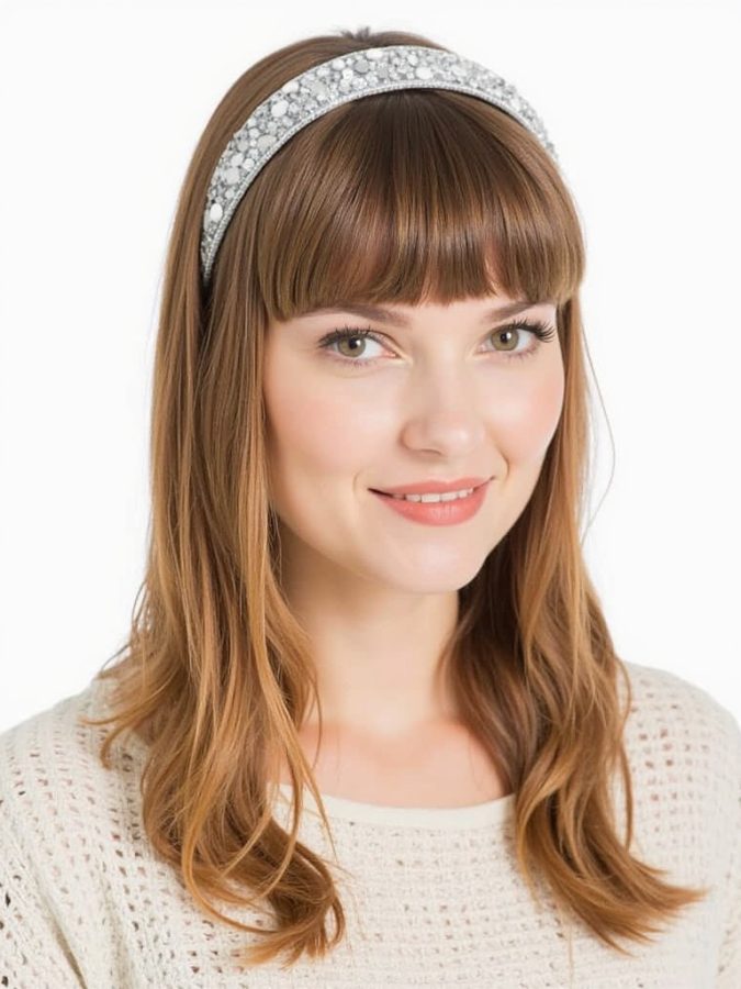 Face Framing Curtain Bangs with a Headband