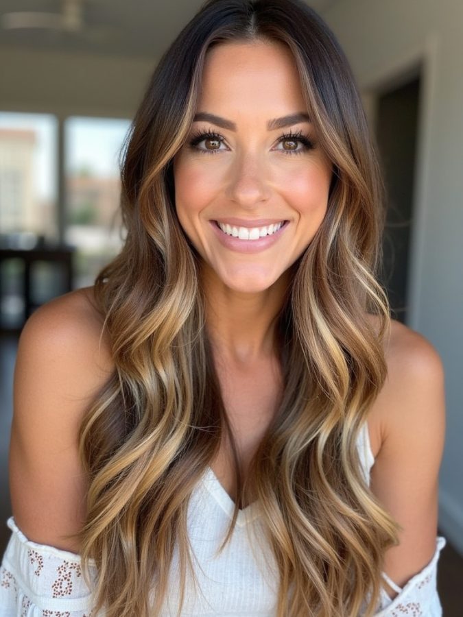Honey Brown Balayage: Money Piece Highlights