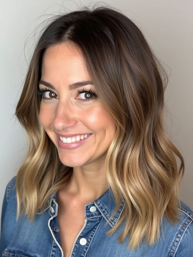 Honey Brown Balayage: Layered Bob Cut