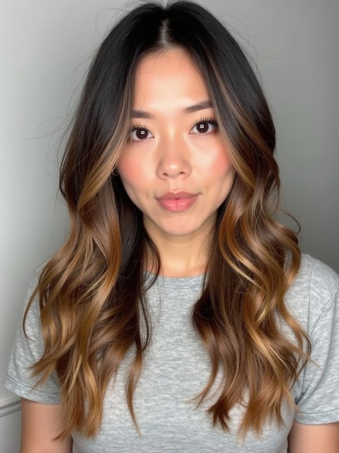 Honey Brown Balayage: Reverse Balayage Effect