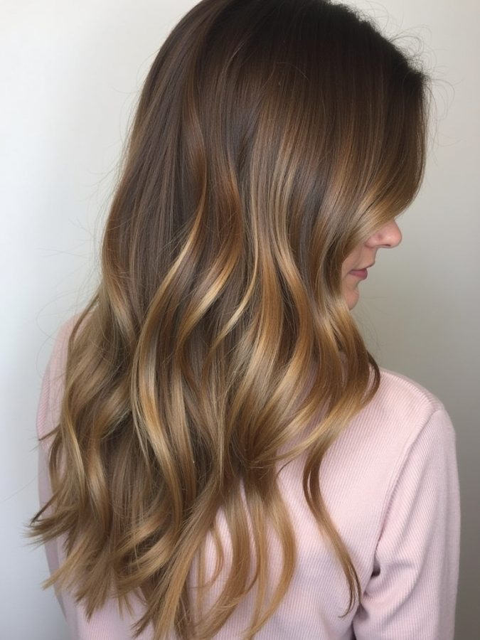 Honey Brown Balayage: Dark Brown Base