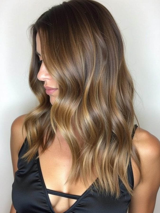 Honey Brown Balayage: Straight and Sleek Finish