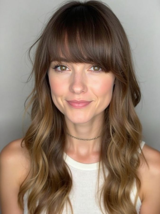 Messy Bun with Face Framing Curtain Bangs