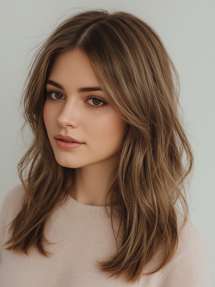 The Angled Front Layers Butterfly Haircut Long Hair For Round Face