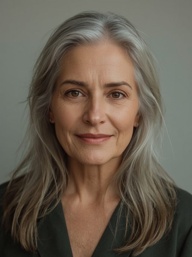 22. Low Rolled Updo for Long Hair Older Women