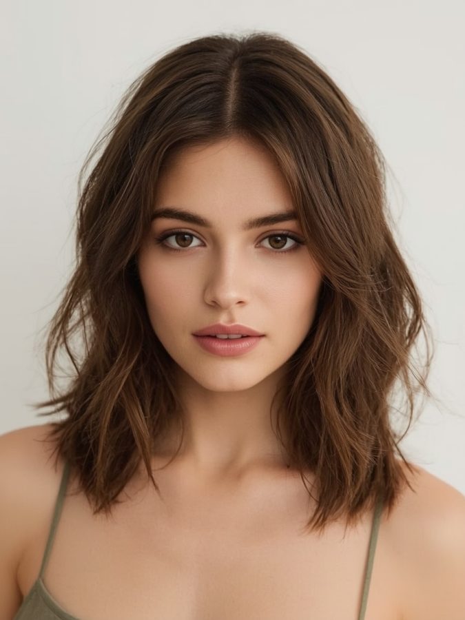 Shouler Length Hairstyle For Thin Hair Fine: Layered Bob with Wispy Ends