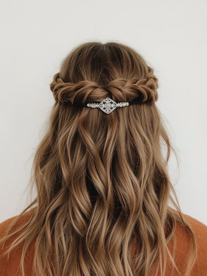 Hair Wrap Designs : Half-Up Top Knot with Wrap and Chain Details