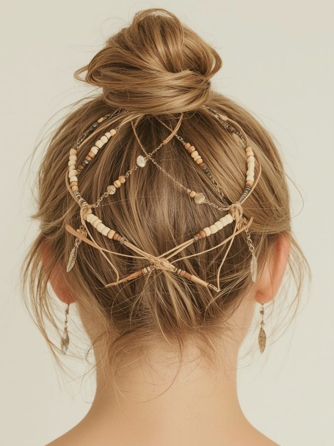 Hair Wrap Designs : Braided Crown with Wrap and Crystal Details