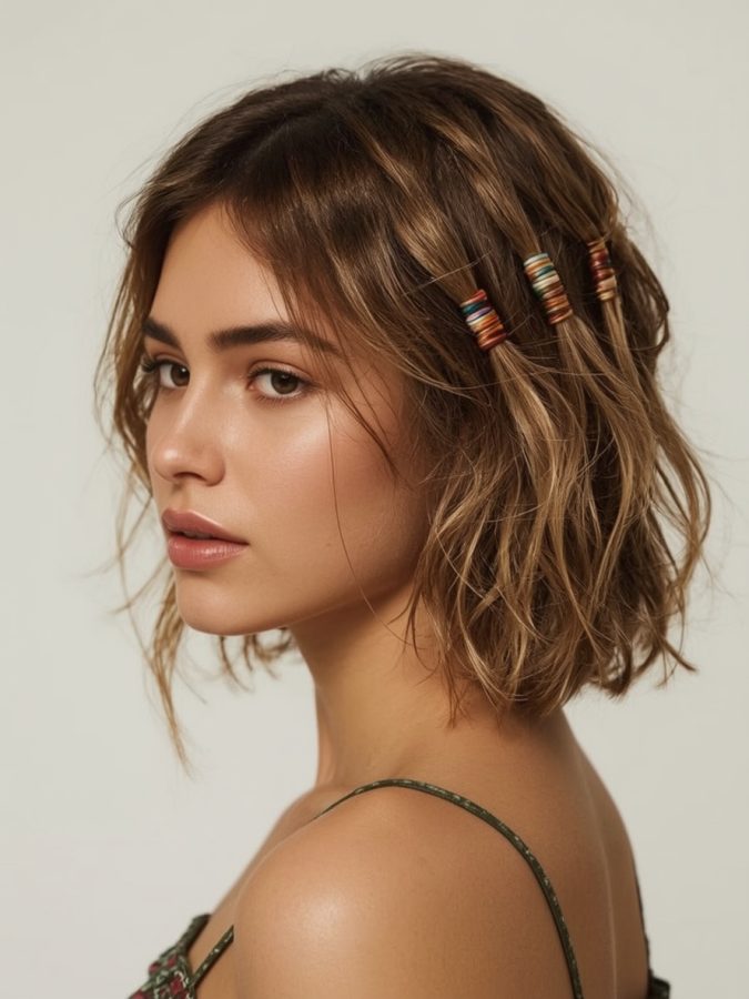 Hair Wrap Designs : Wrapped Low Chignon with Floral Embellishments
