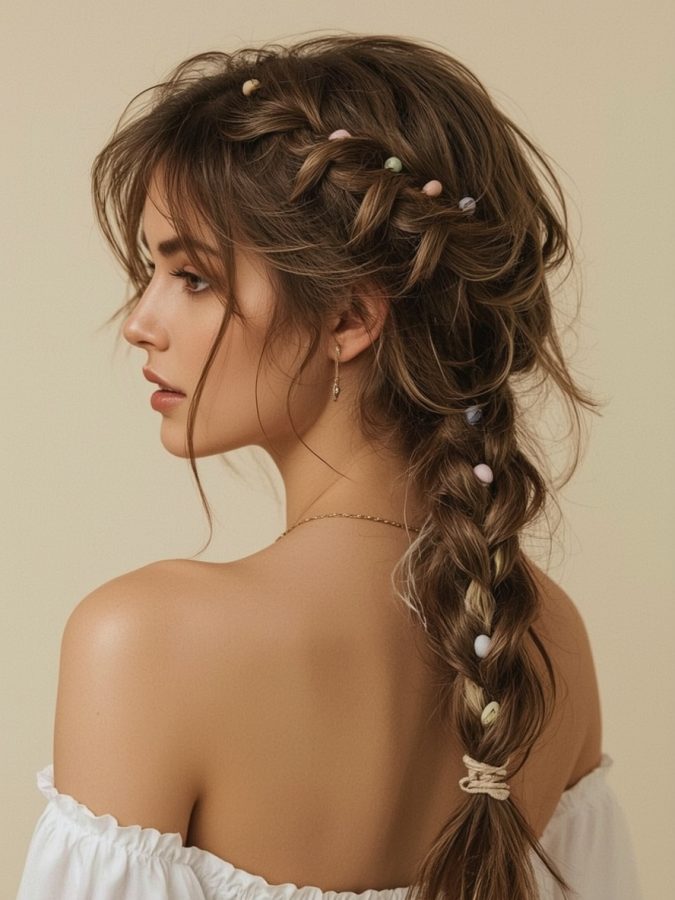 Hair Wrap Designs : Messy Bun with Wrap and Ribbon Details