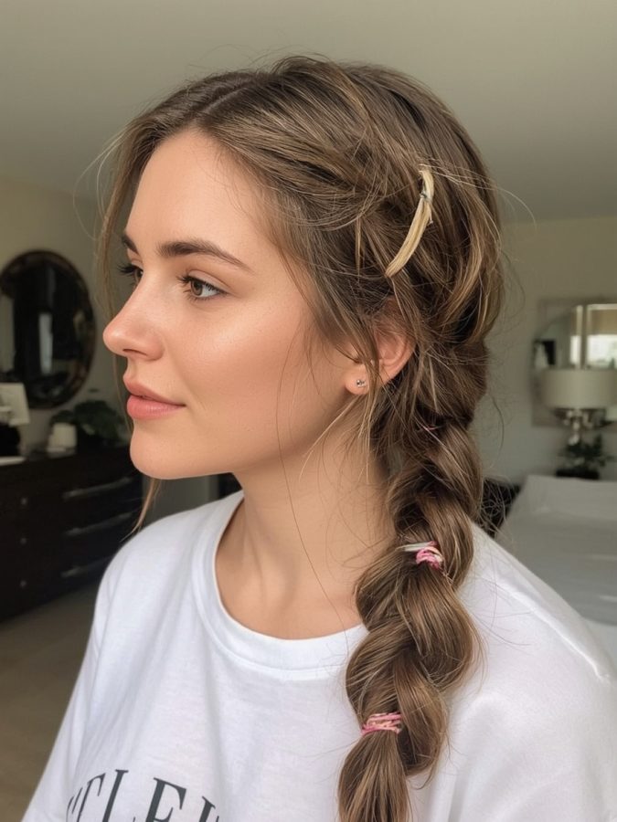 Hair Wrap Designs : Fishtail Braid with Wrap and Feather Details