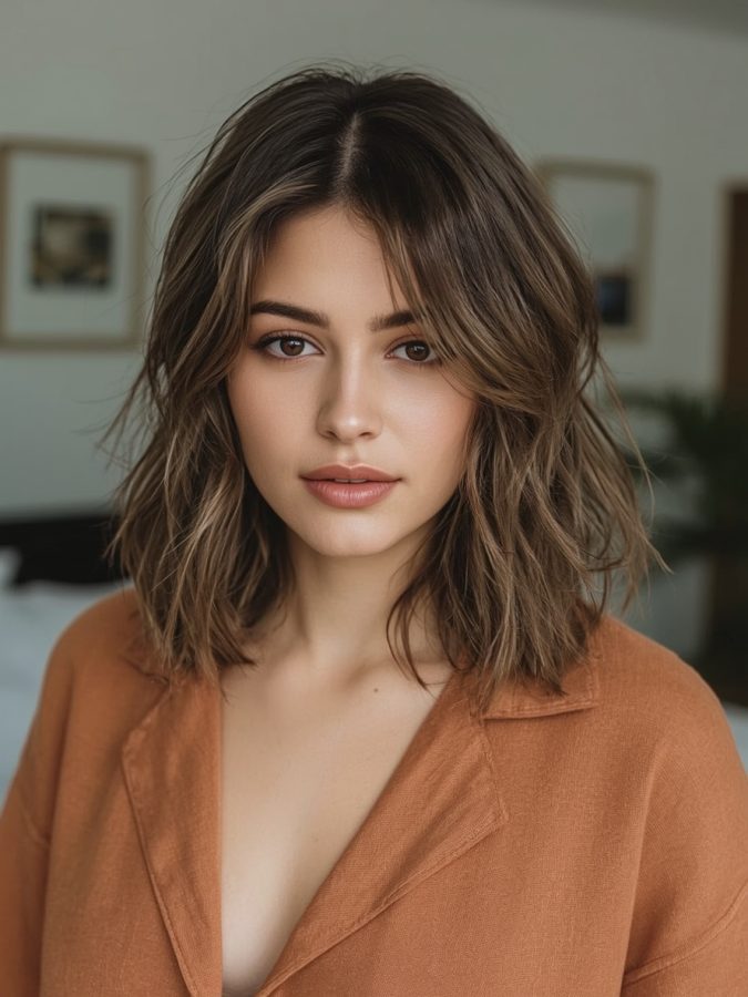 Shouler Length Hairstyle For Thin Hair Fine: Textured Lob with Subtle Waves