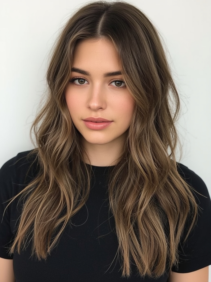 Caramel Money Piece: Bright Caramel Highlights Around the Face on Brown Hair