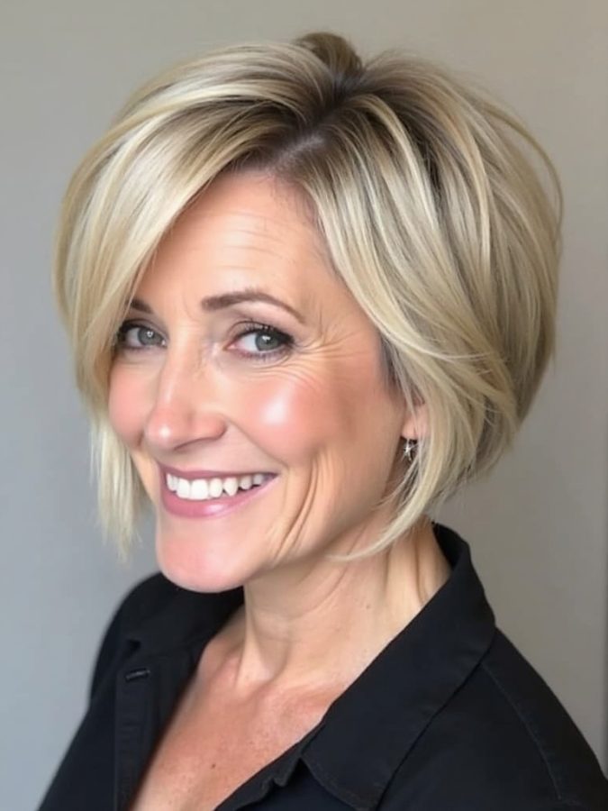 Hairstyles For Thin Hair Fine Over 50: Wispy Bangs with Layered Bob