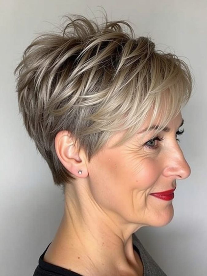 Hairstyles For Thin Hair Fine Over 50: Asymmetrical Pixie with Texture