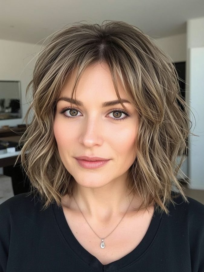 Hairstyles For Thin Hair Fine Over 50: Shaggy Lob (Long Bob)