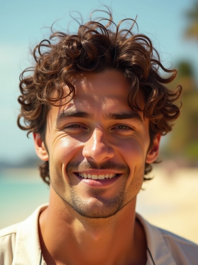 Mens Curly Hair Styles: The Textured Angular Fringe
