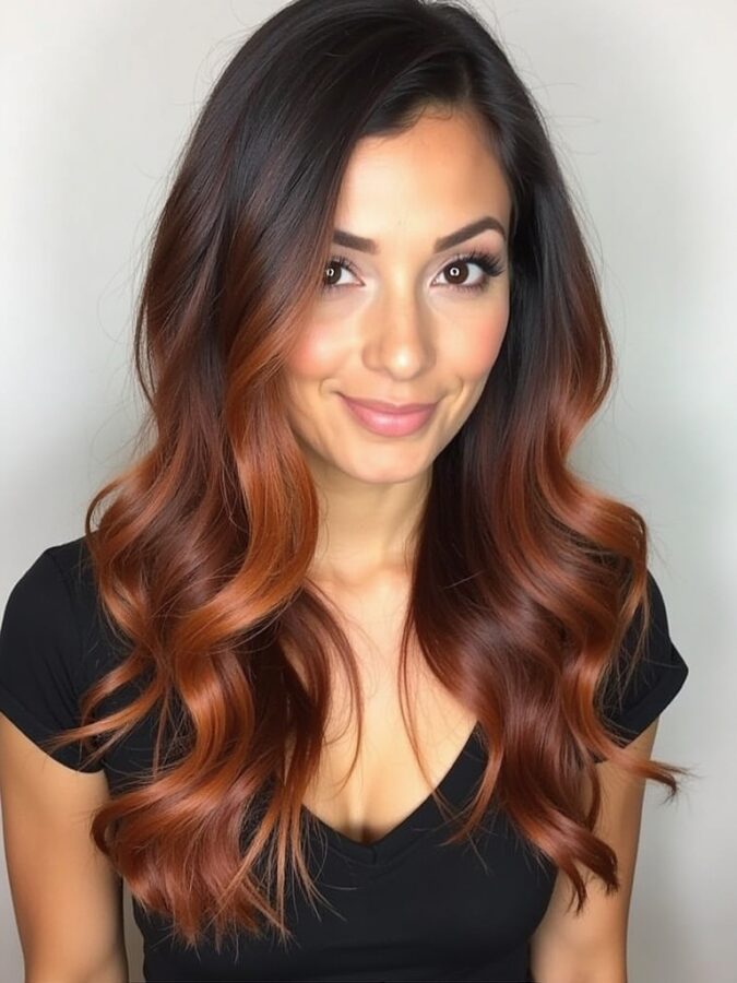 Hair Color Ideas For Brunettes: Chocolate brown with caramel money piece