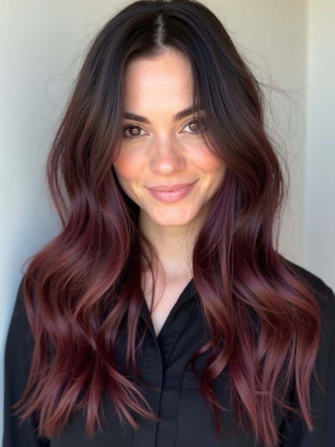 Hair Color Ideas For Brunettes: Rose Gold Balayage on Dark Hair