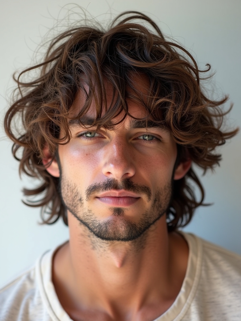 Mens Curly Hair Styles: Medium Length Curls with Volume