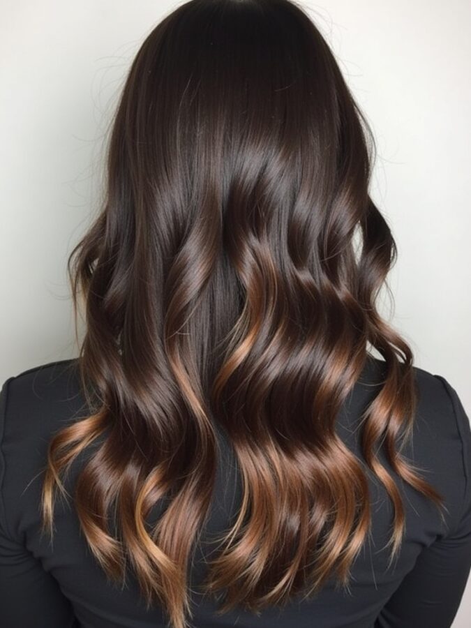 Hair Color Ideas For Brunettes: Deep Espresso with Icy Blonde Money Piece
