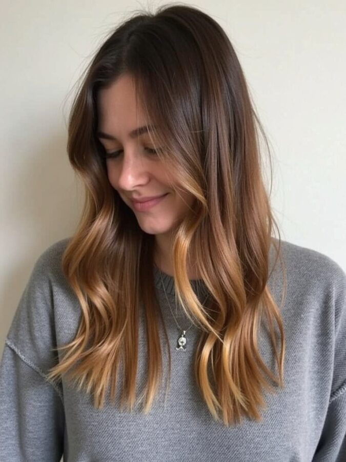 Long Dark Caramel Balayage