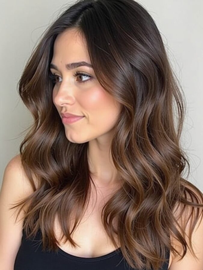 Layered Dark Caramel Balayage