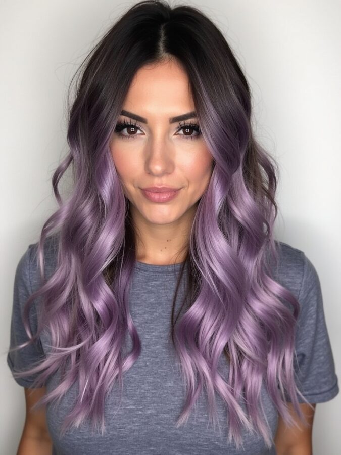 Hair Color Ideas For Brunettes: Brunette with Pastel Lavender Lowlights