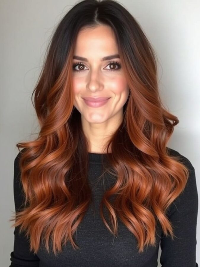 Hair Color Ideas For Brunettes: Rich Auburn Highlights