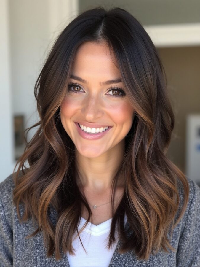 Hair Color Ideas For Brunettes: Deep Brunette with Copper Accents