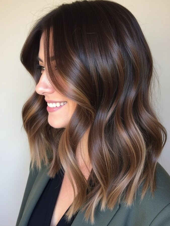 Hair Color Ideas For Brunettes: Chocolate Brown with Honey Blonde Tips