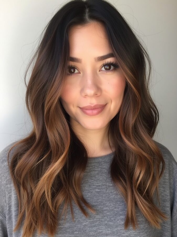 Hair Color Ideas For Brunettes: Deep Brunette with Copper Accents