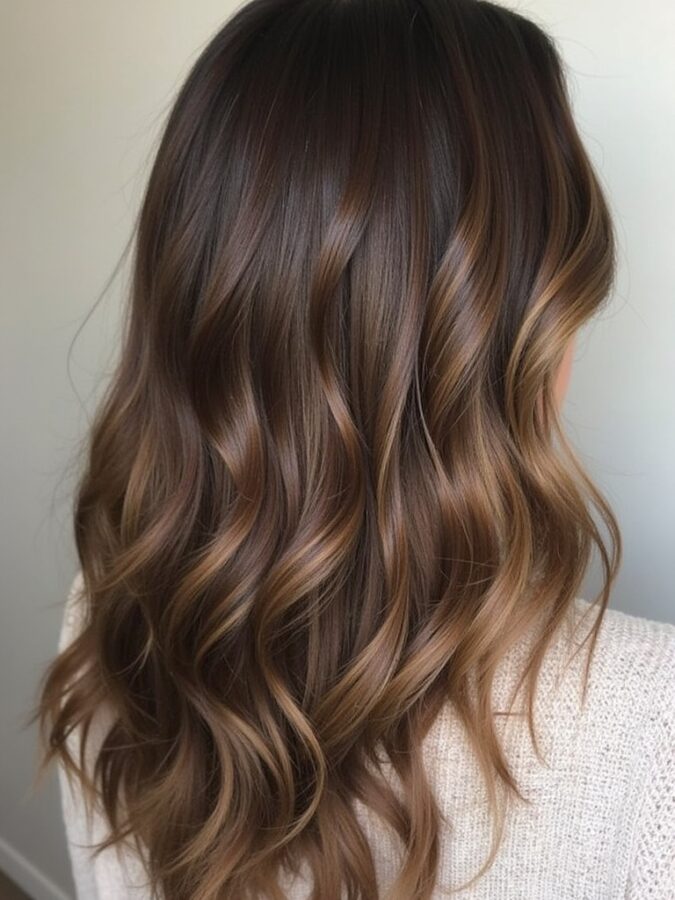 Hair Color Ideas For Brunettes: Caramel Ribbon Highlights