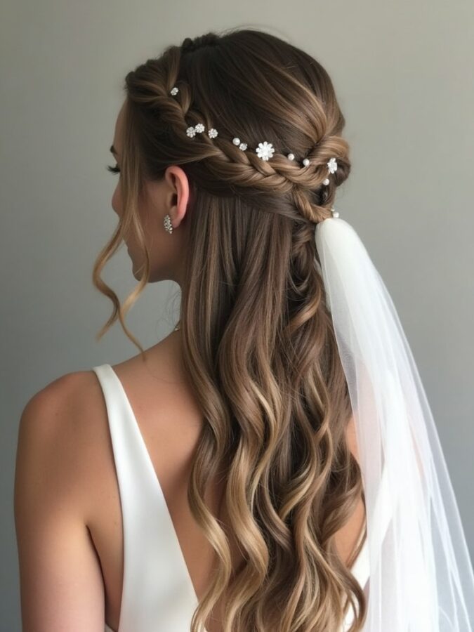 Half Up Half Down Wedding Hairstyles with a Subtle Ombre/Balayage