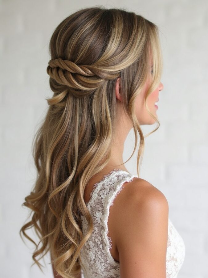 Half Up Half Down Wedding Hairstyles with a Hair-Wrapped Elastic