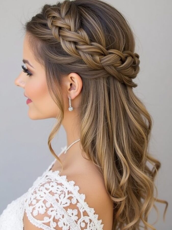 Half Up Half Down Wedding Hairstyles with an Elegant Bow